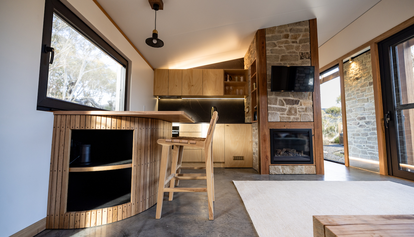 Dining and kitchen area in romantic couples retreat near Jindabyne